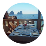 Eating lunch in Tibero during a private boat tour to Capri.